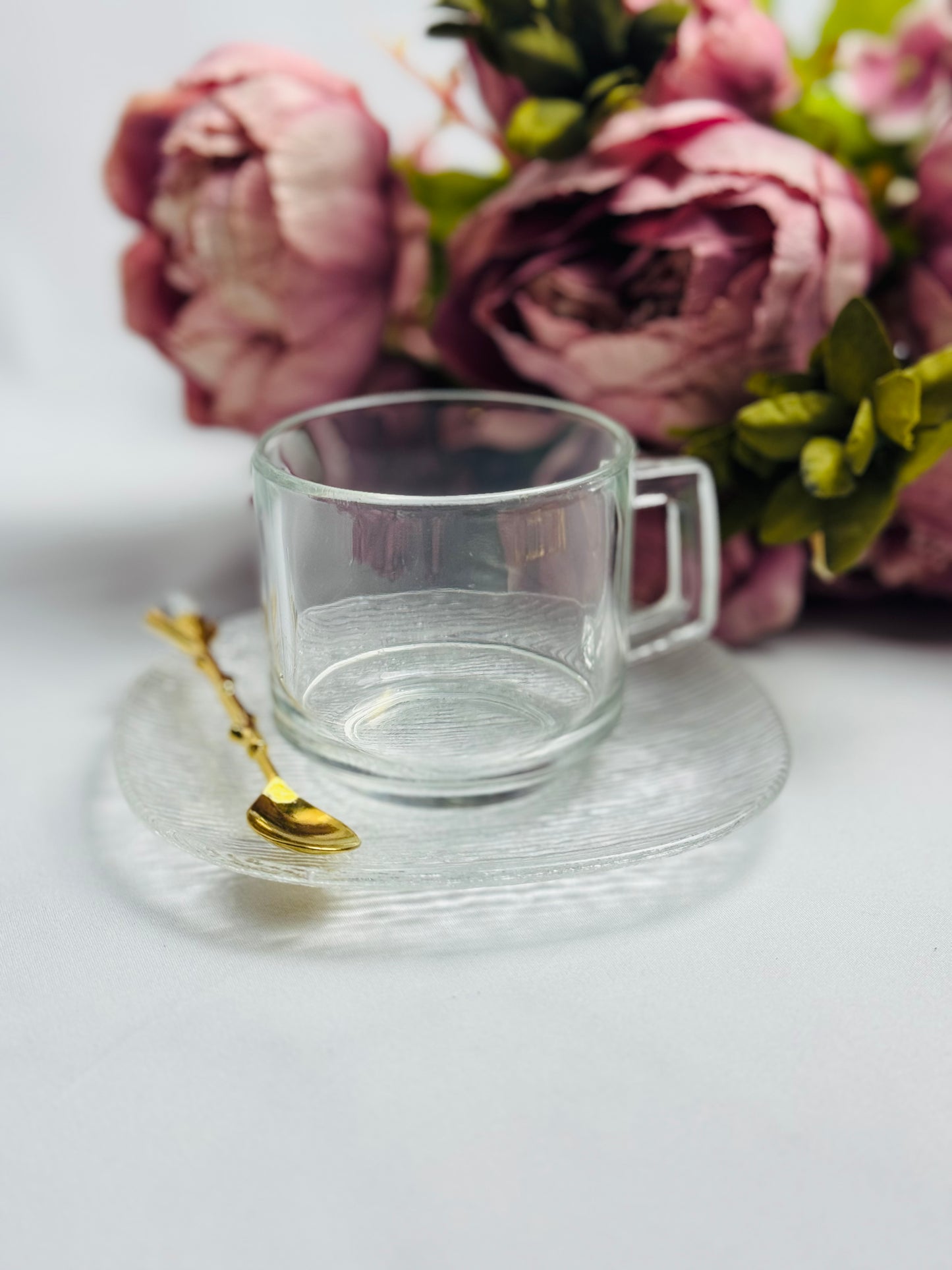 Retro Transparent  Cup And Saucer Set 6