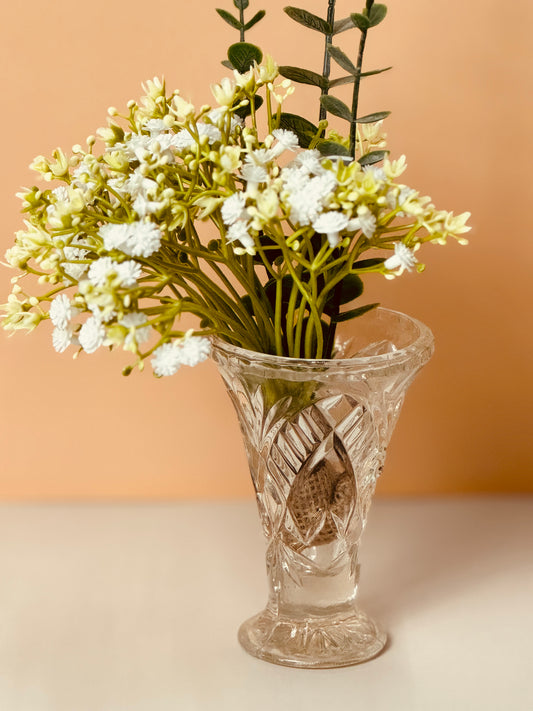 Vintage Vase Pressed Clear Glass Art Deco Patterned Heavy