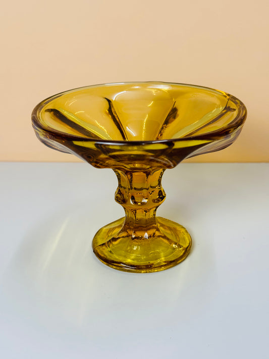 Vintage Amber Glass  Pedestal Trinket Dish