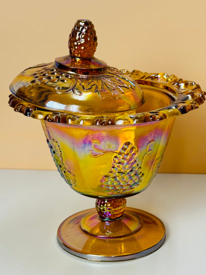 Vintage Indian Amber Carnival Candy Dish