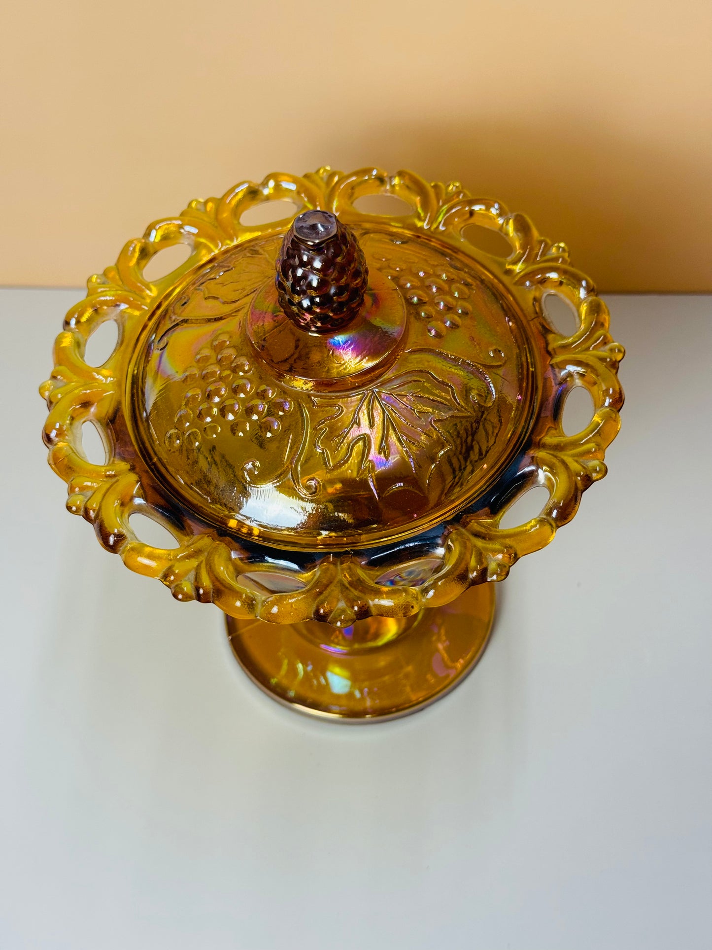 Vintage Indian Amber Carnival Candy Dish