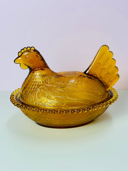 Vintage Amber Nesting Hen Salt Bowl