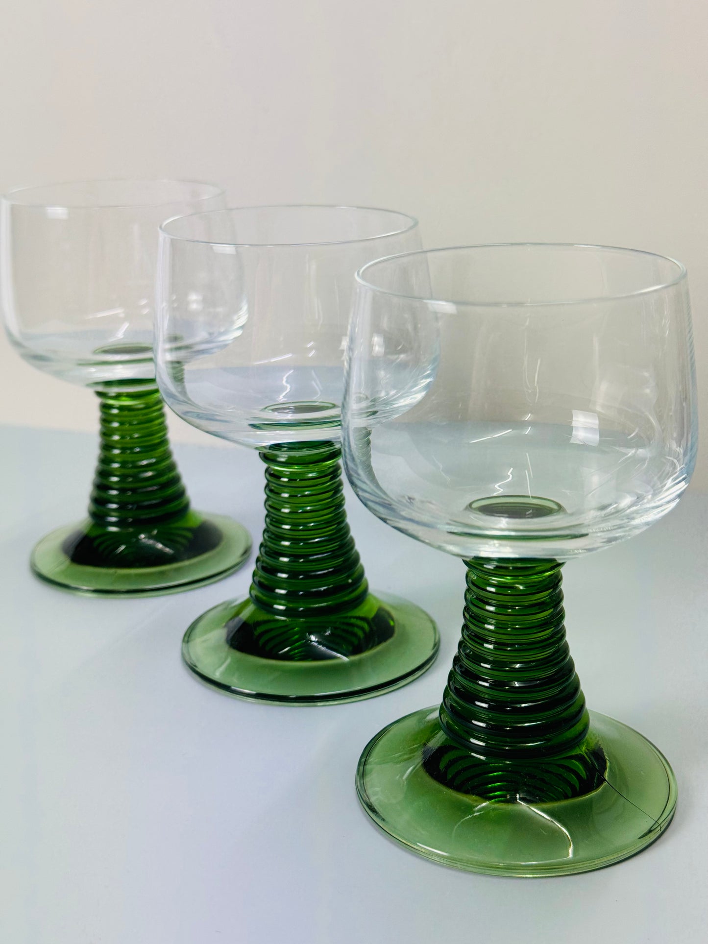 Vintage Green Stemmed German Wine Glasses Set