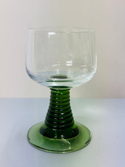 Vintage Green Stemmed German Wine Glasses Set