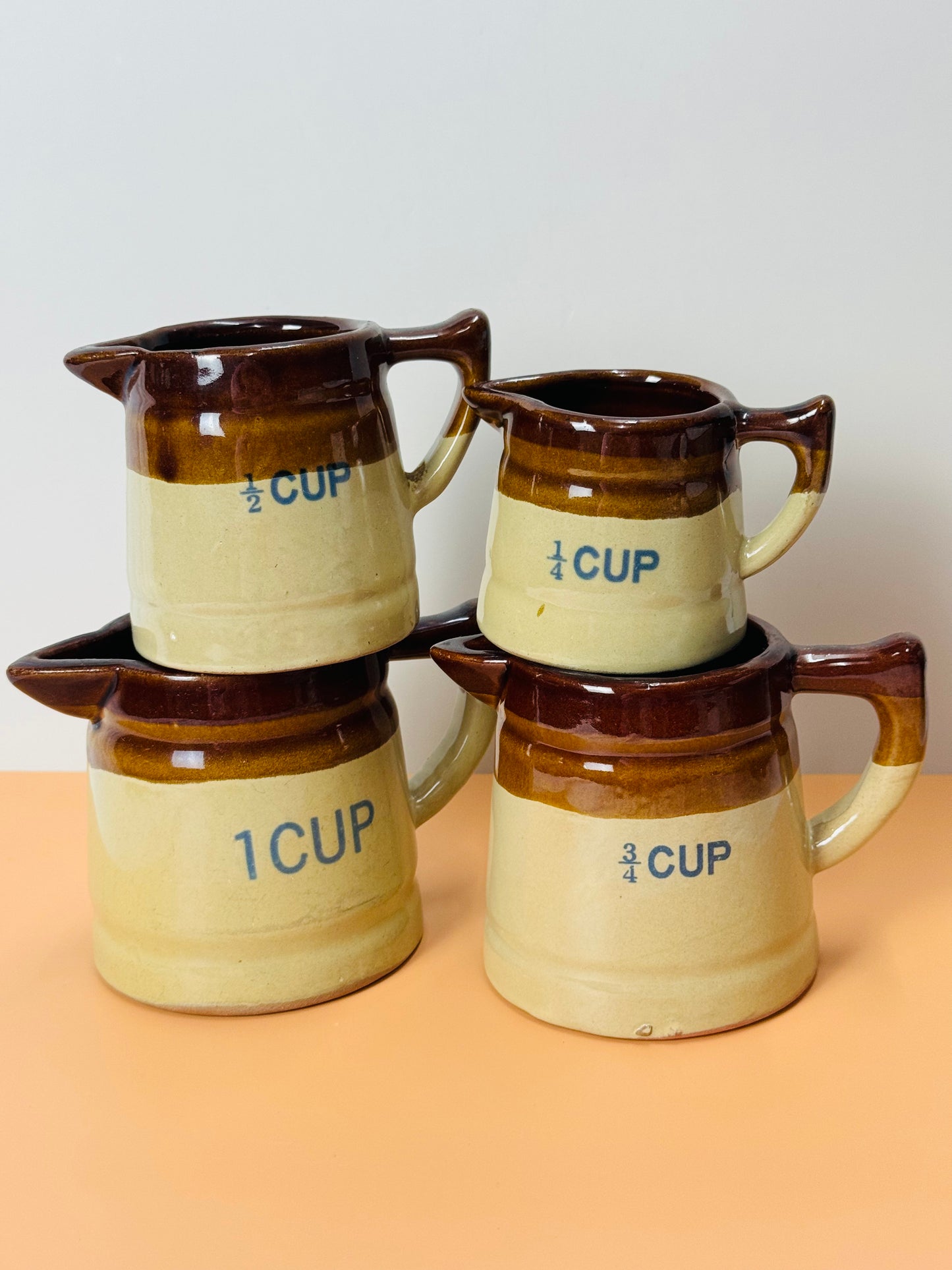 Vintage 2-Tone Brown Ceramic Measuring Cup