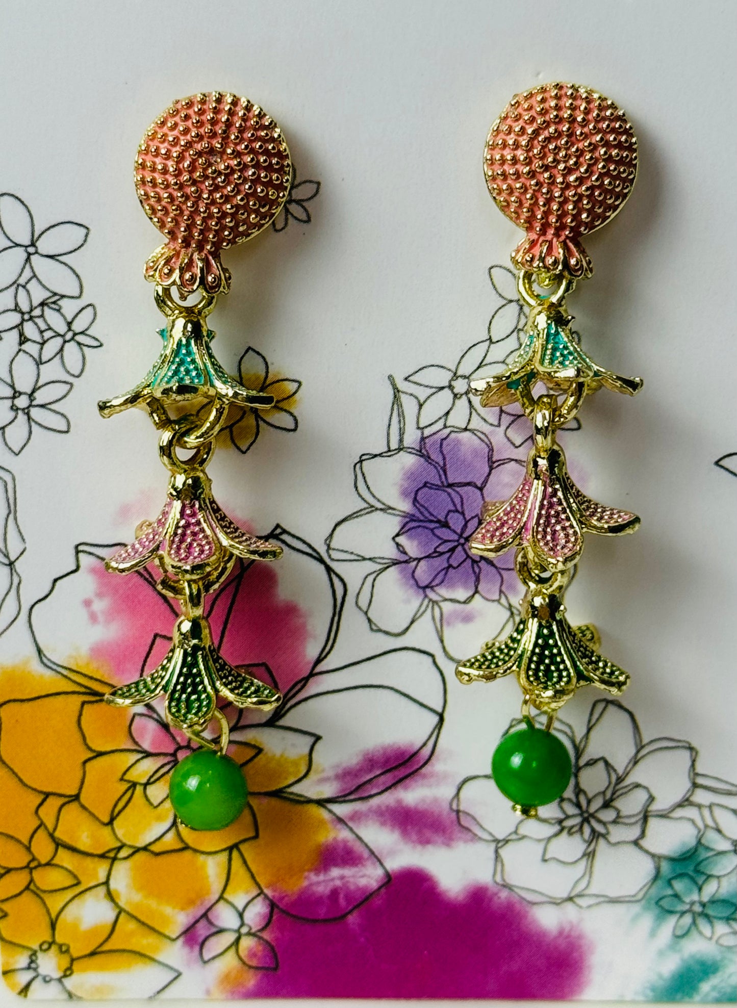 Pink-Green Flower Droplets studs