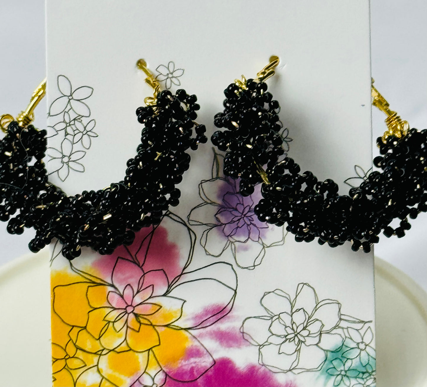 Black Beaded Hoops