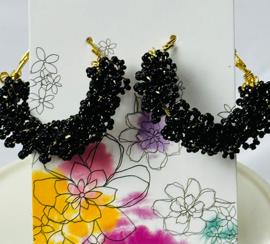 Black Beaded Hoops