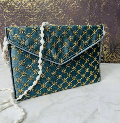 Embroidered Gold Diamond Clutch Bag