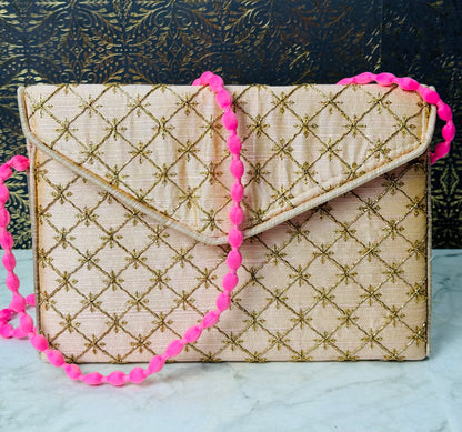 Embroidered Gold Diamond Clutch Bag