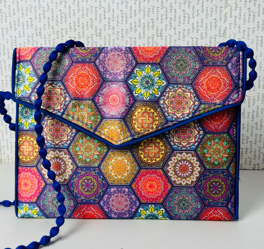 "Blue Hexagon" Fabric  Handcraft Clutch Bag